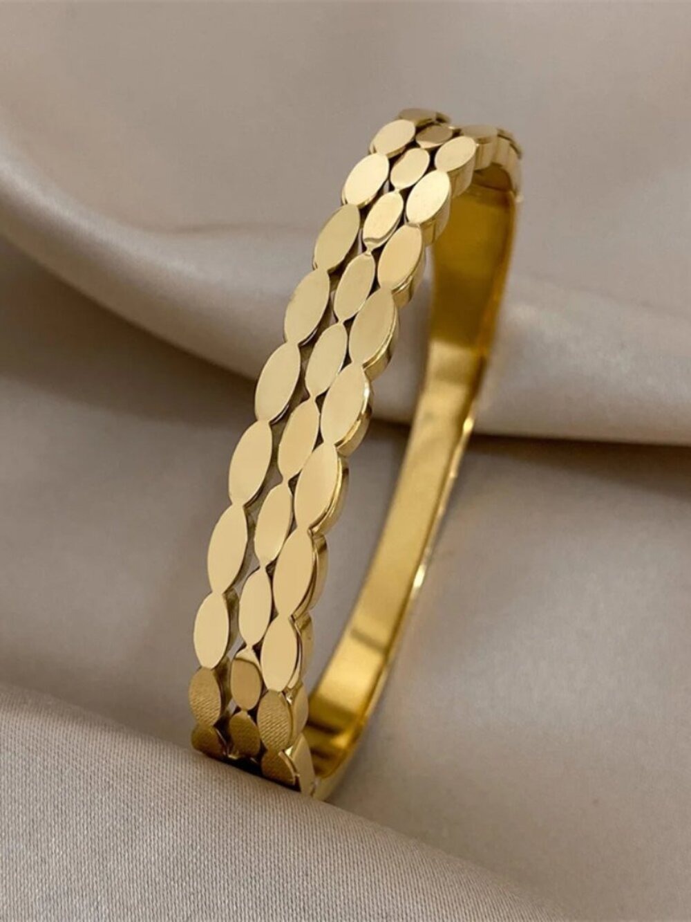 18k Gold Plated Layered Disc Bangle Bracelet Minimalist Jewelry